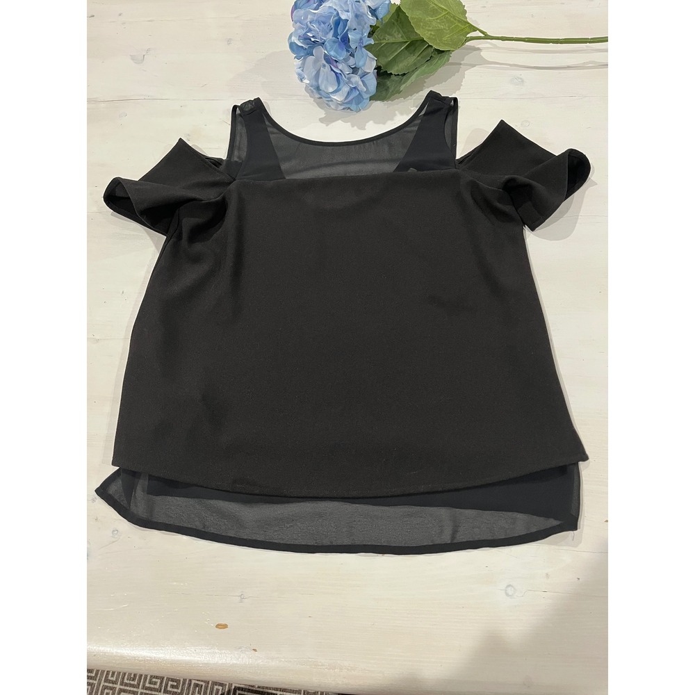 Cooper & Ella Cold Shoulder Top Sheer Black Blouse‎ Party Casual S
